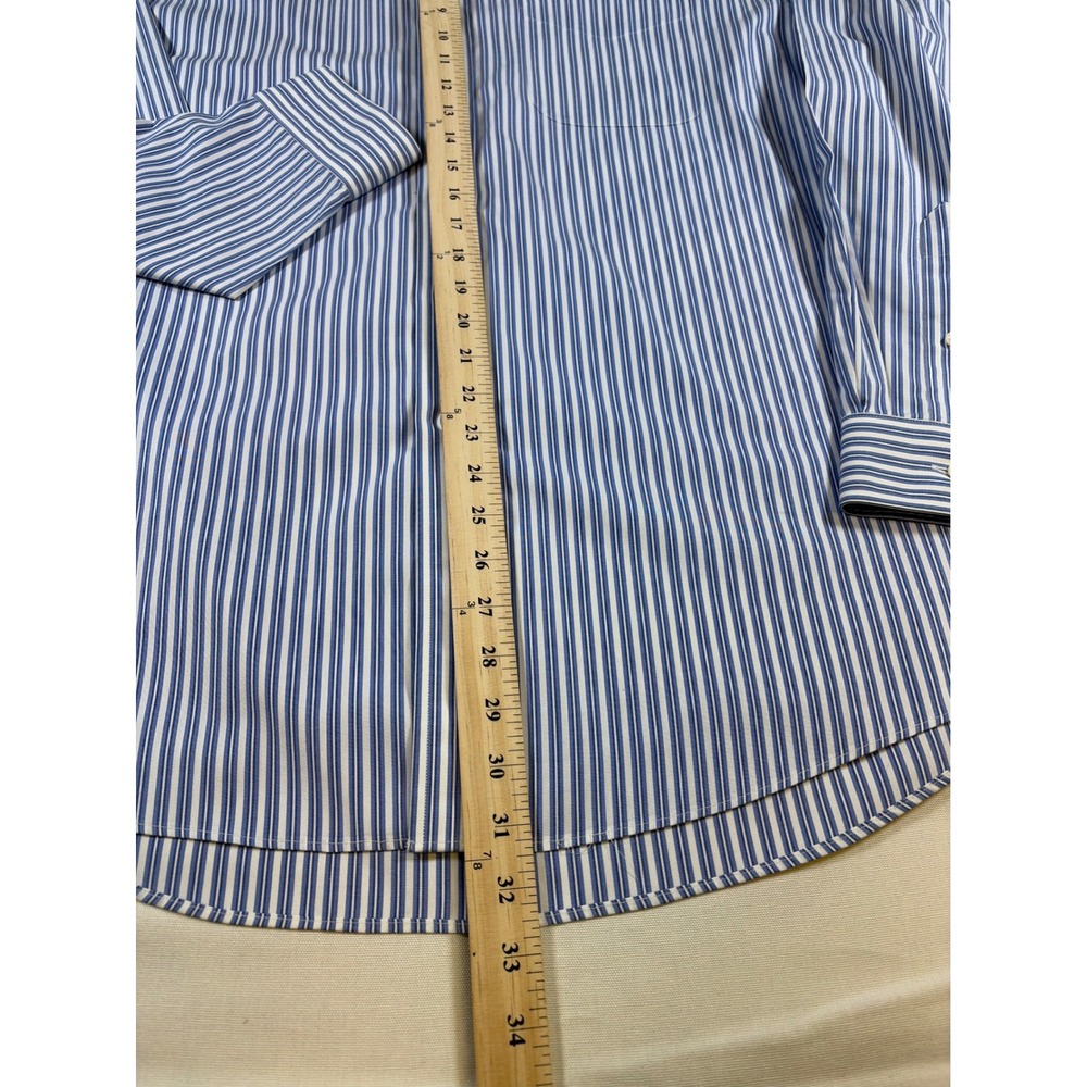 LL Bean Mens Striped Button Down Shirt Blue White Wrinkle Resistant 17.5 35 - Picture 3 of 7
